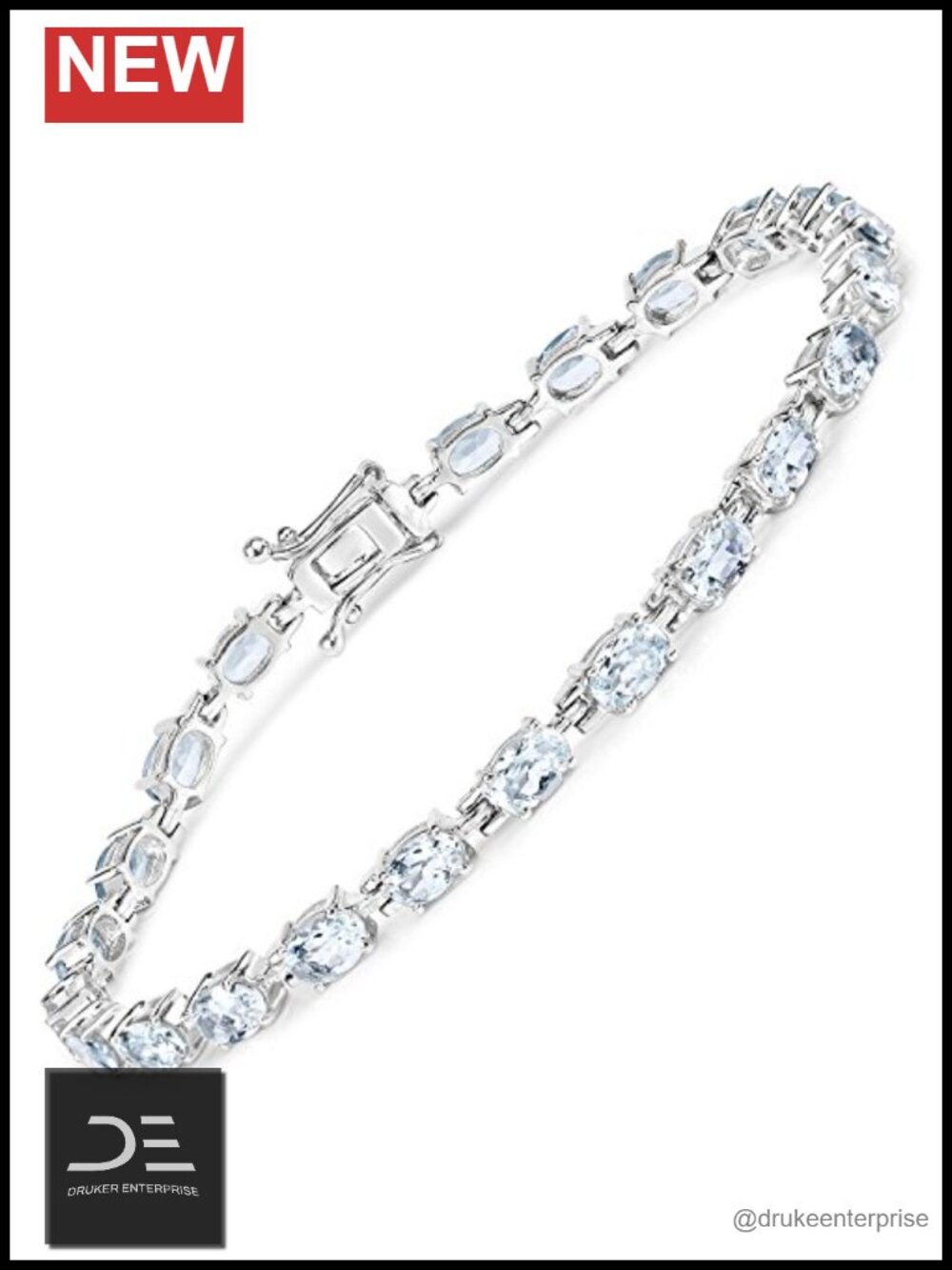 925 Sterling Silver Oval Aquamarine Bracelet 8.80 ct 7.5 in Box Clasp
